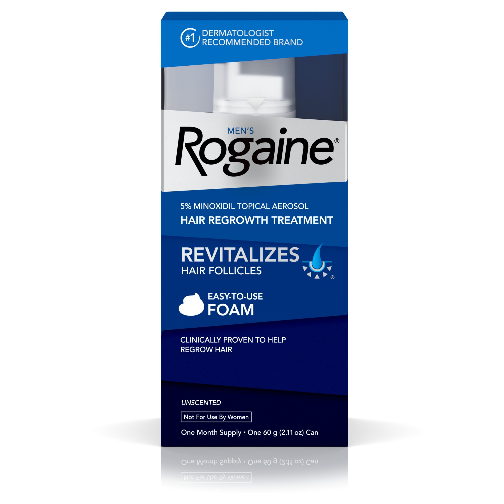 slide 1 of 5, Men's Rogaine 5% Minoxidil Foam for Hair Loss and Hair Regrowth, Topical Treatment for Thinning Hair, 1-Month Supply, 2.11 oz