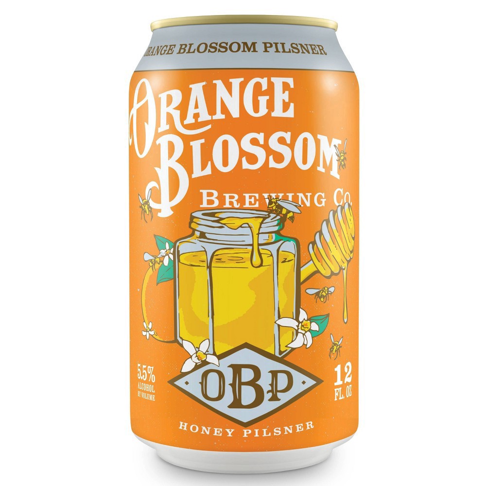 slide 4 of 7, Orange Blossom Brewing Co. Orange Blossom Honey Pilsner Beer - 6pk/12 fl oz Cans, 6 ct; 12 fl oz