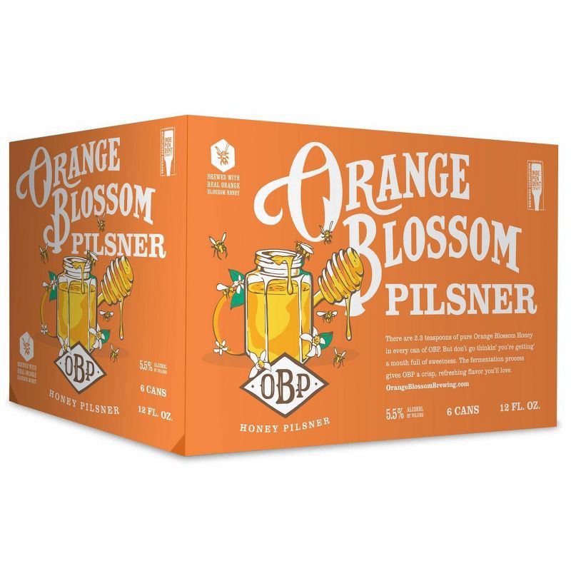 slide 1 of 7, Orange Blossom Brewing Co. Orange Blossom Honey Pilsner Beer - 6pk/12 fl oz Cans, 6 ct; 12 fl oz