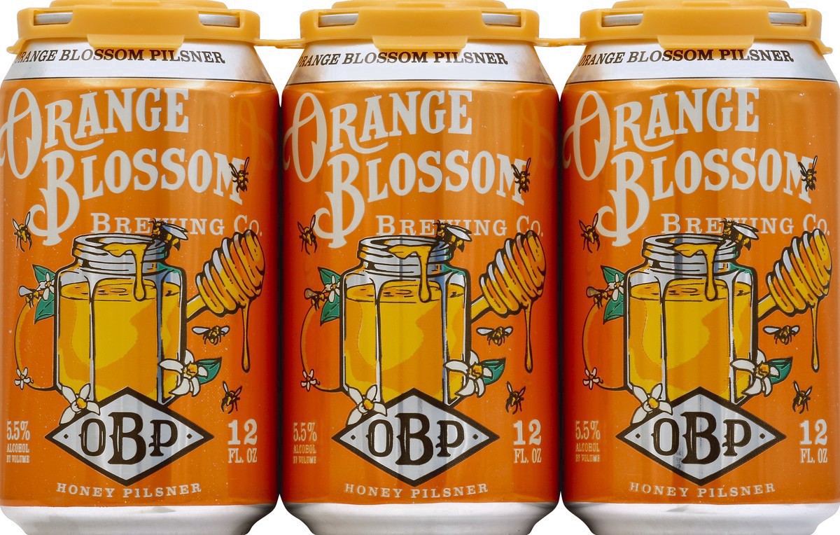 slide 5 of 7, Orange Blossom Brewing Co. Orange Blossom Honey Pilsner Beer - 6pk/12 fl oz Cans, 6 ct; 12 fl oz