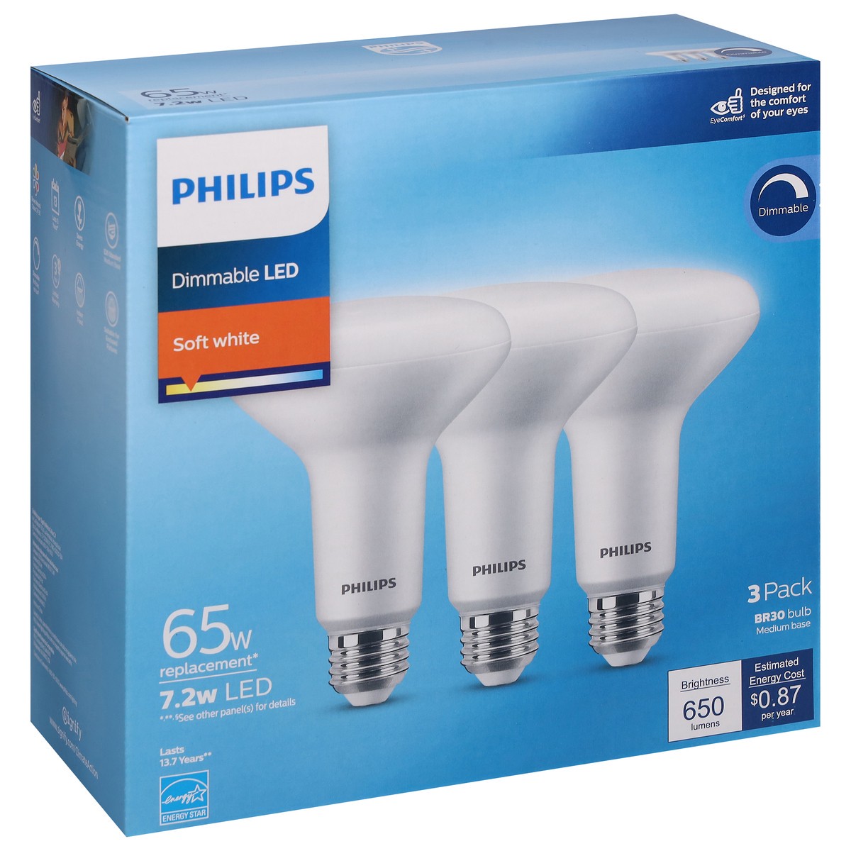 slide 4 of 9, Philips 7.2 Watts Dimmable Soft White LED Light Bulbs 3 ea, 3 ct