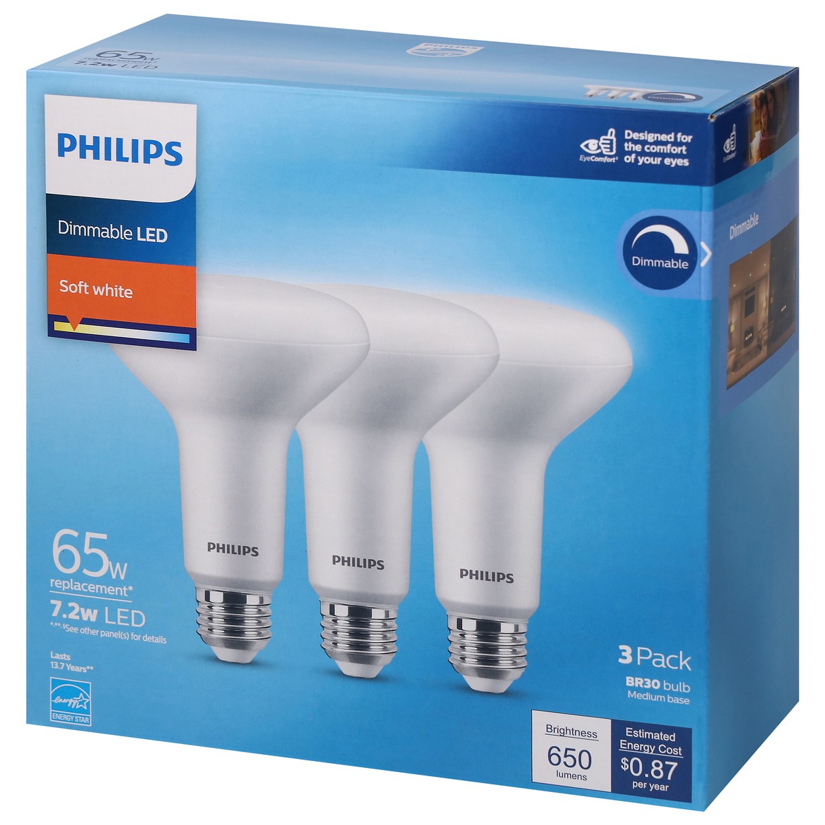 slide 7 of 9, Philips 7.2 Watts Dimmable Soft White LED Light Bulbs 3 ea, 3 ct