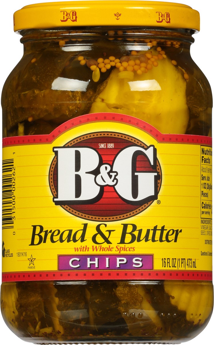 slide 2 of 10, B&G Chips Bread & Butter Pickles with Whole Spices 16 fl oz, 16 fl oz