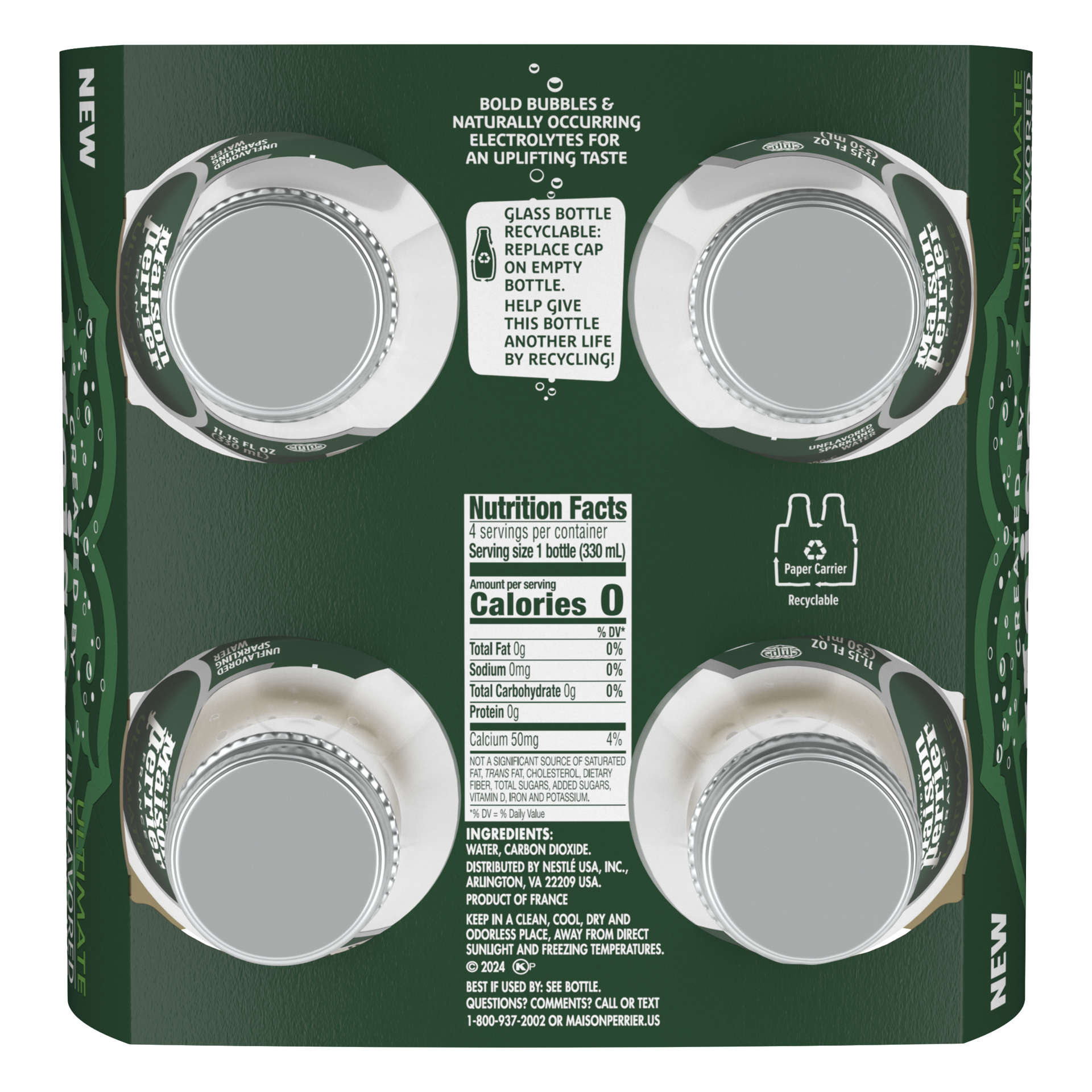 slide 2 of 7, Maison Perrier Unflavored Sparkling Water, 11.15 FL OZ Glass (4 count), 4 ct