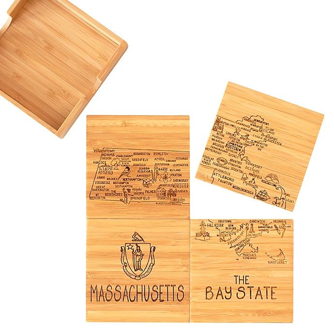 slide 1 of 2, Totally Bamboo Massachusetts Puzzle Coaster Set, 5 ct