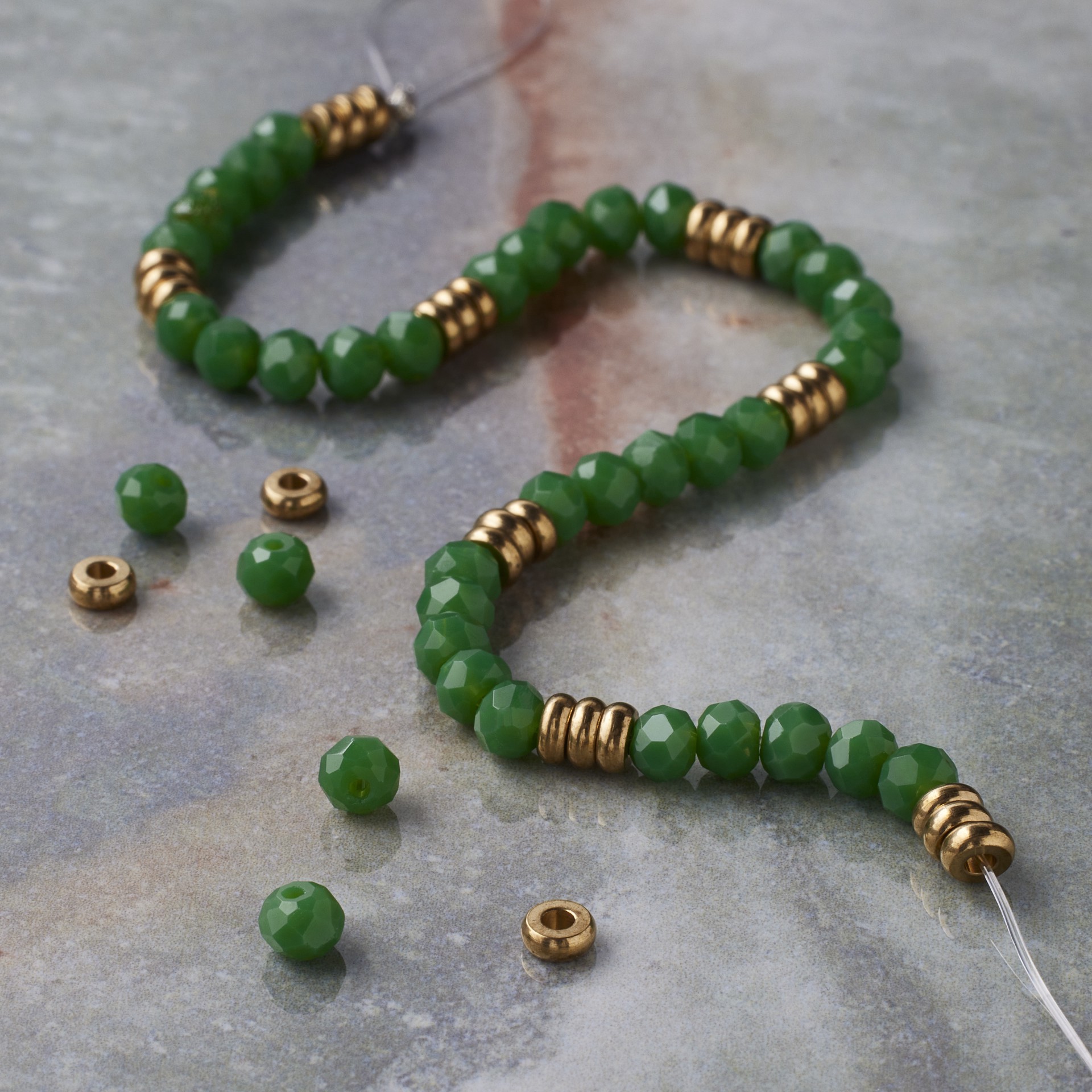slide 3 of 3, Green Glass Rondelle Beads & Spacers, 4mm By Bead Landing, 4 mm
