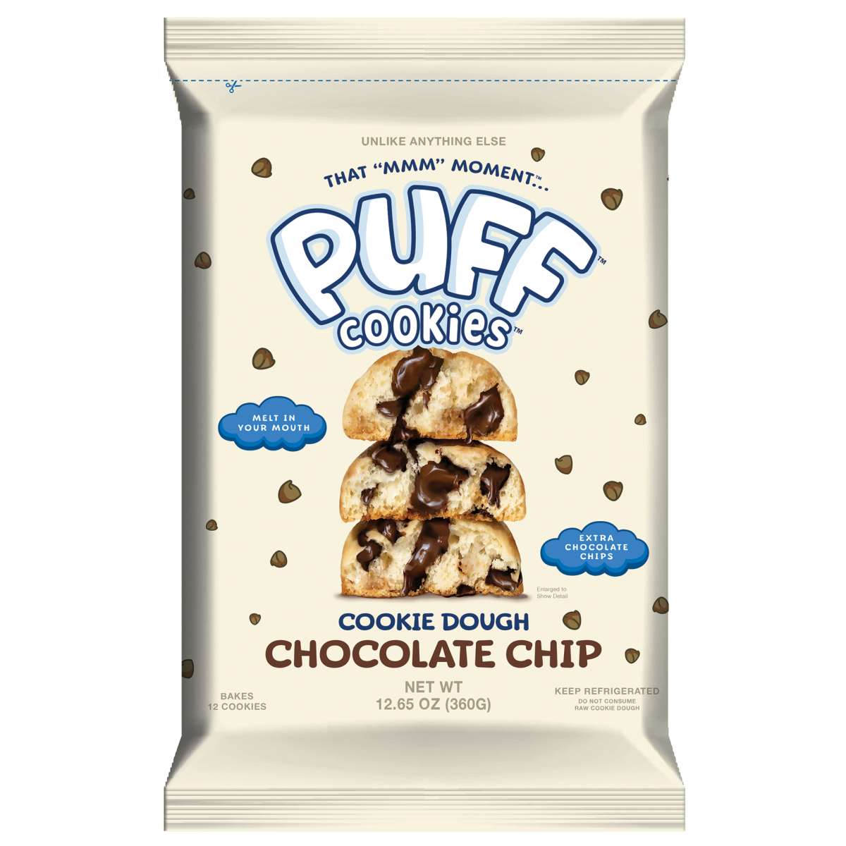 slide 1 of 5, Puff Cookies Chocolate Chip Cookie Dough 12.65 oz, 12.65 oz