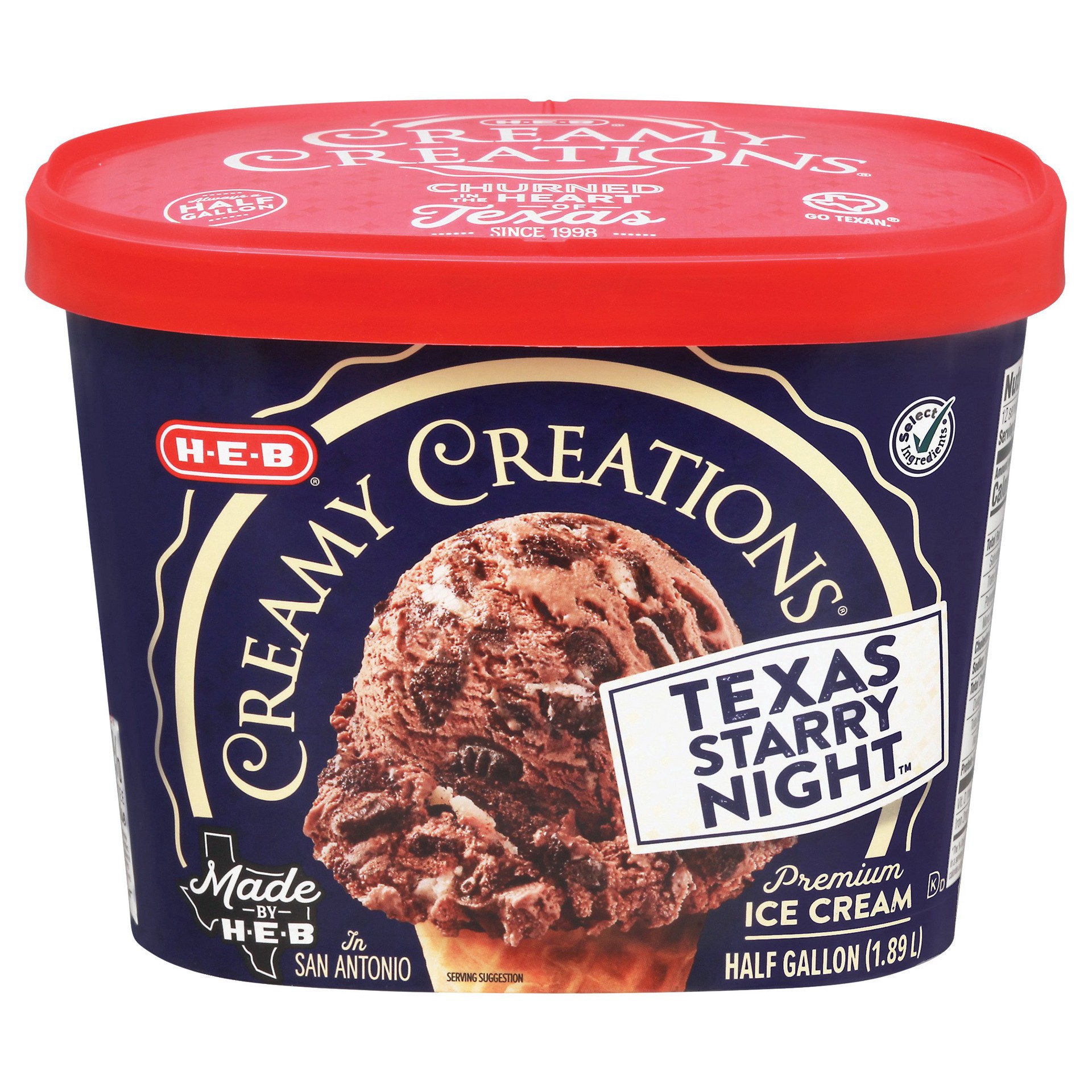 slide 1 of 1, H-E-B Select Ingredients Creamy Creations Texas Starry Night Ice Cream, 1/2 gal