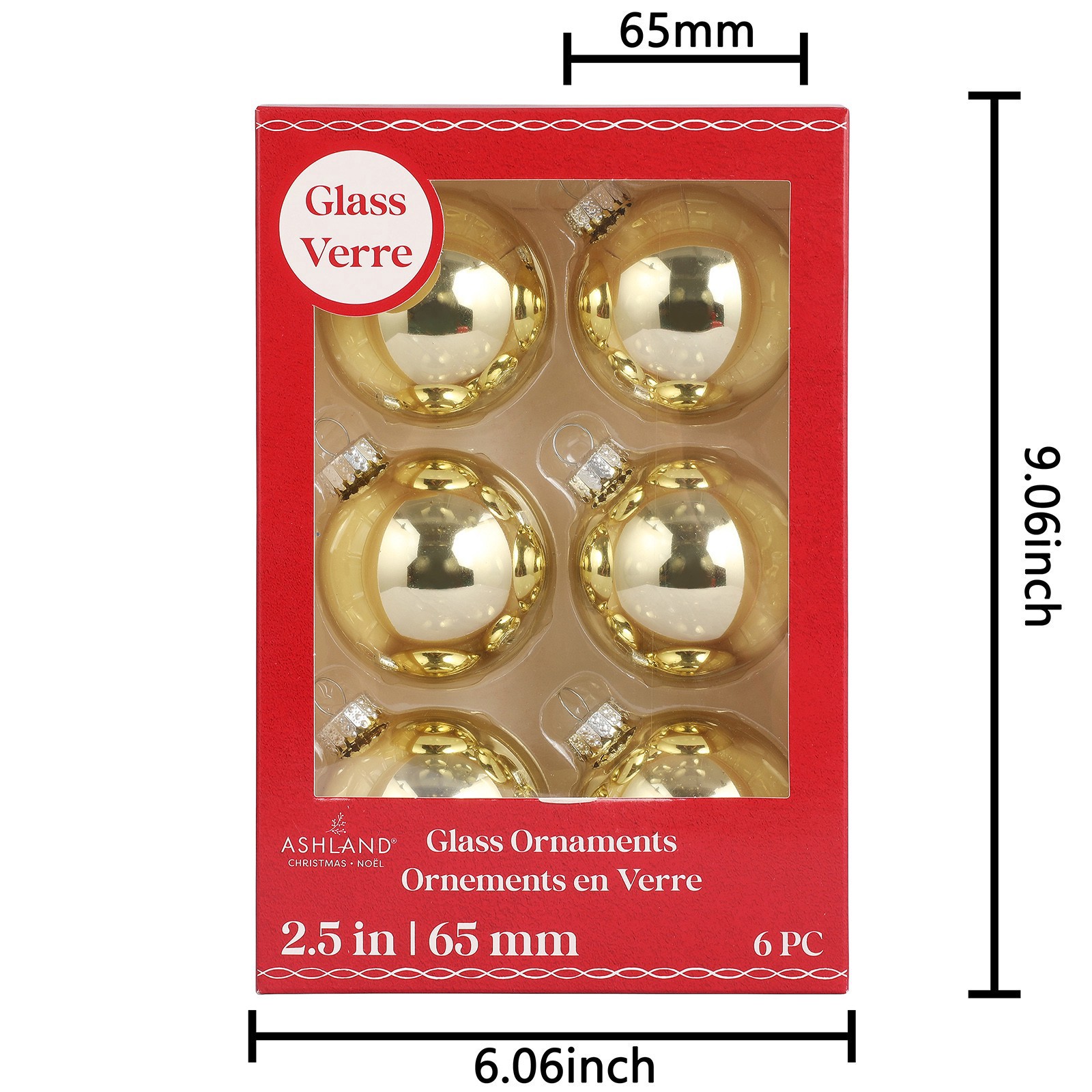 slide 2 of 3, 6 Pack 2.5" Gold Shiny Glass Ball Ornaments By Ashland, 6 ct