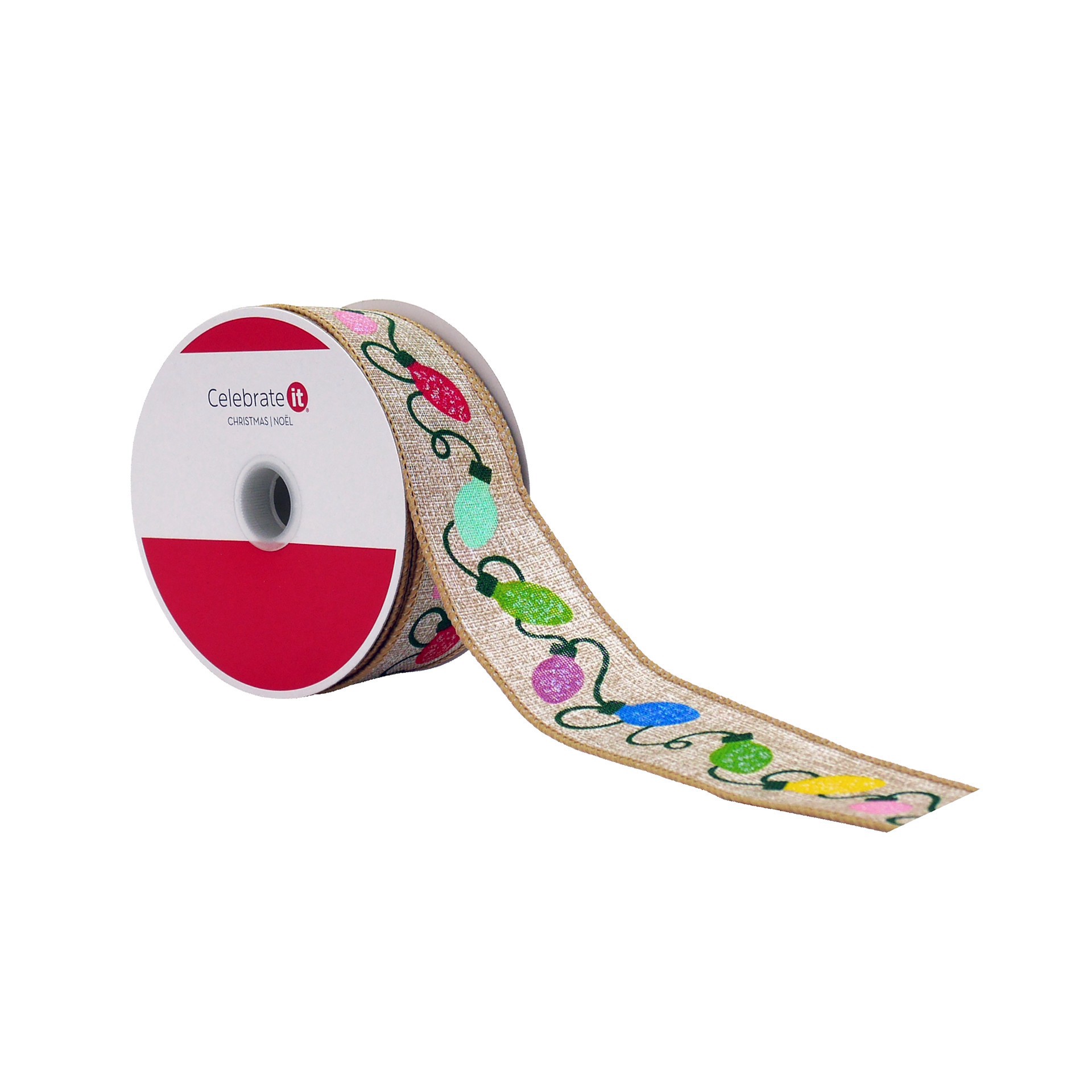 slide 2 of 3, 1.5" X 30ft. String Lights Wired Faux Linen Ribbon By Celebrate It, 1.5 in x 30 ft