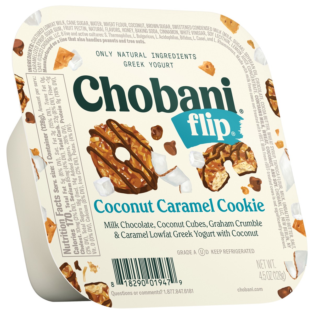 slide 8 of 9, Chobani Yogurt, Greek, Coconut Caramel Cookie, 4.5 oz