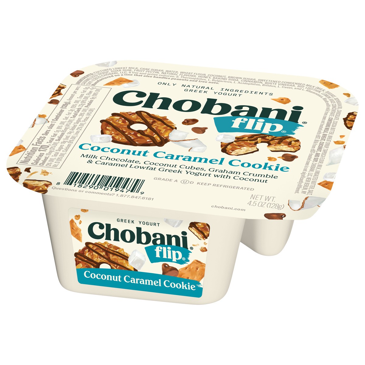 slide 6 of 9, Chobani Yogurt, Greek, Coconut Caramel Cookie, 4.5 oz