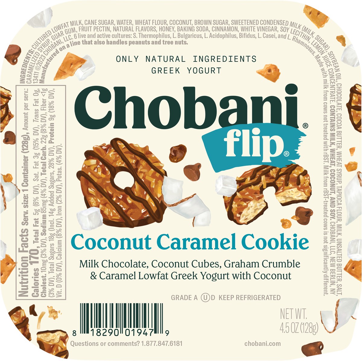 slide 4 of 9, Chobani Yogurt, Greek, Coconut Caramel Cookie, 4.5 oz