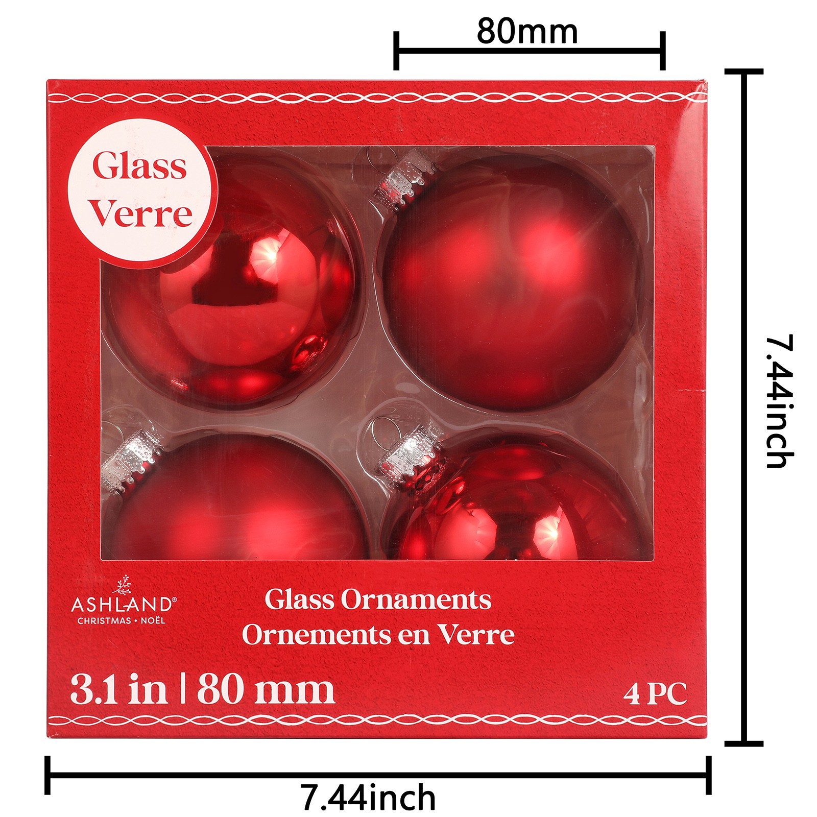 slide 3 of 3, 4 Pack 3" Red Matte & Shiny Glass Ball Ornaments By Ashland, 4 ct