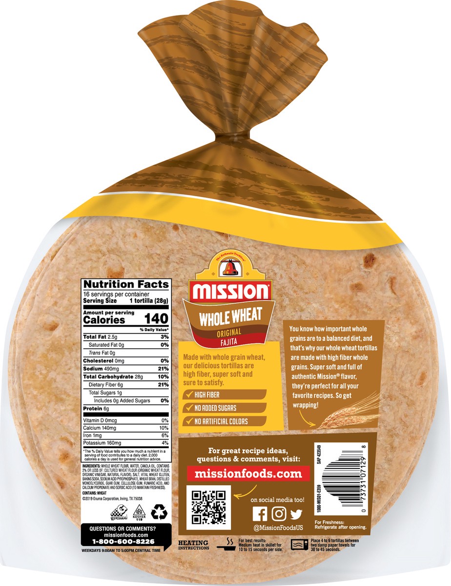 slide 5 of 9, Mission Fajita Whole Wheat Tortillas, 16 Count, 16 ct