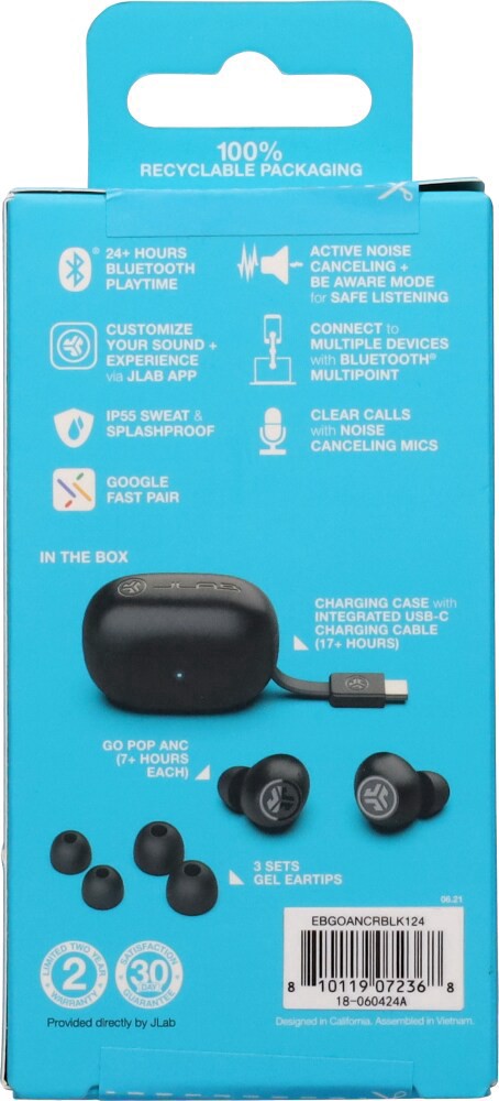 slide 2 of 5, JLab® Audio Go Pop ANC True Wireless Earbuds - Black, 1 ct