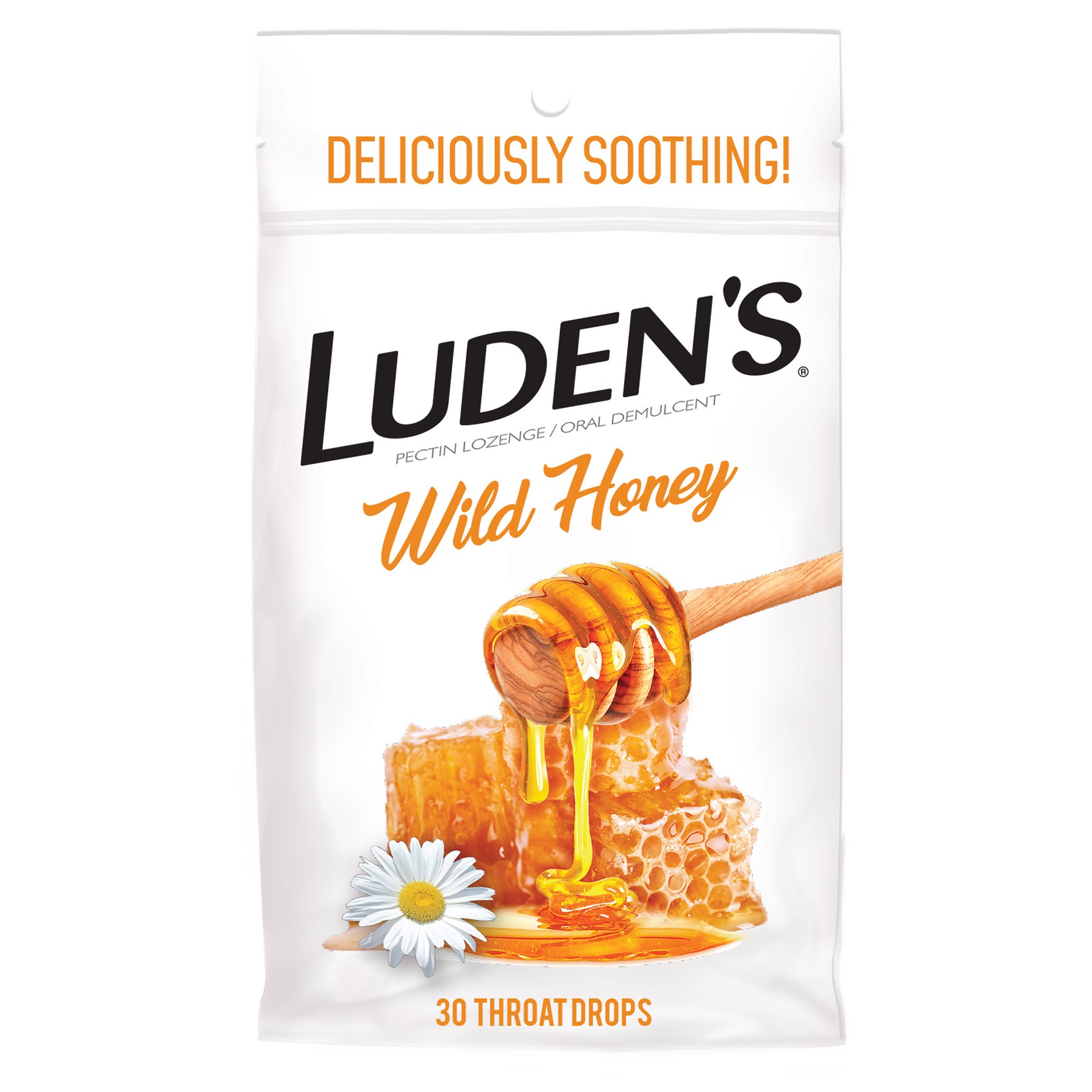 slide 1 of 1, Luden's Sore Throat Drops, For Minor Sore Throat Relief, Wild Honey, 30 Count, 30 ct