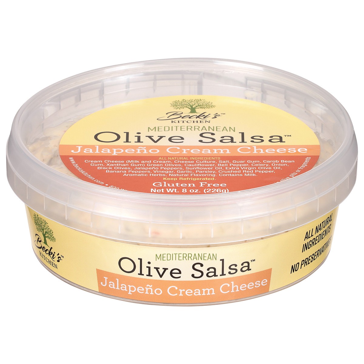 slide 1 of 9, Becki's Kitchen Cream Cheese Becki's Olive Salsa, 8 oz