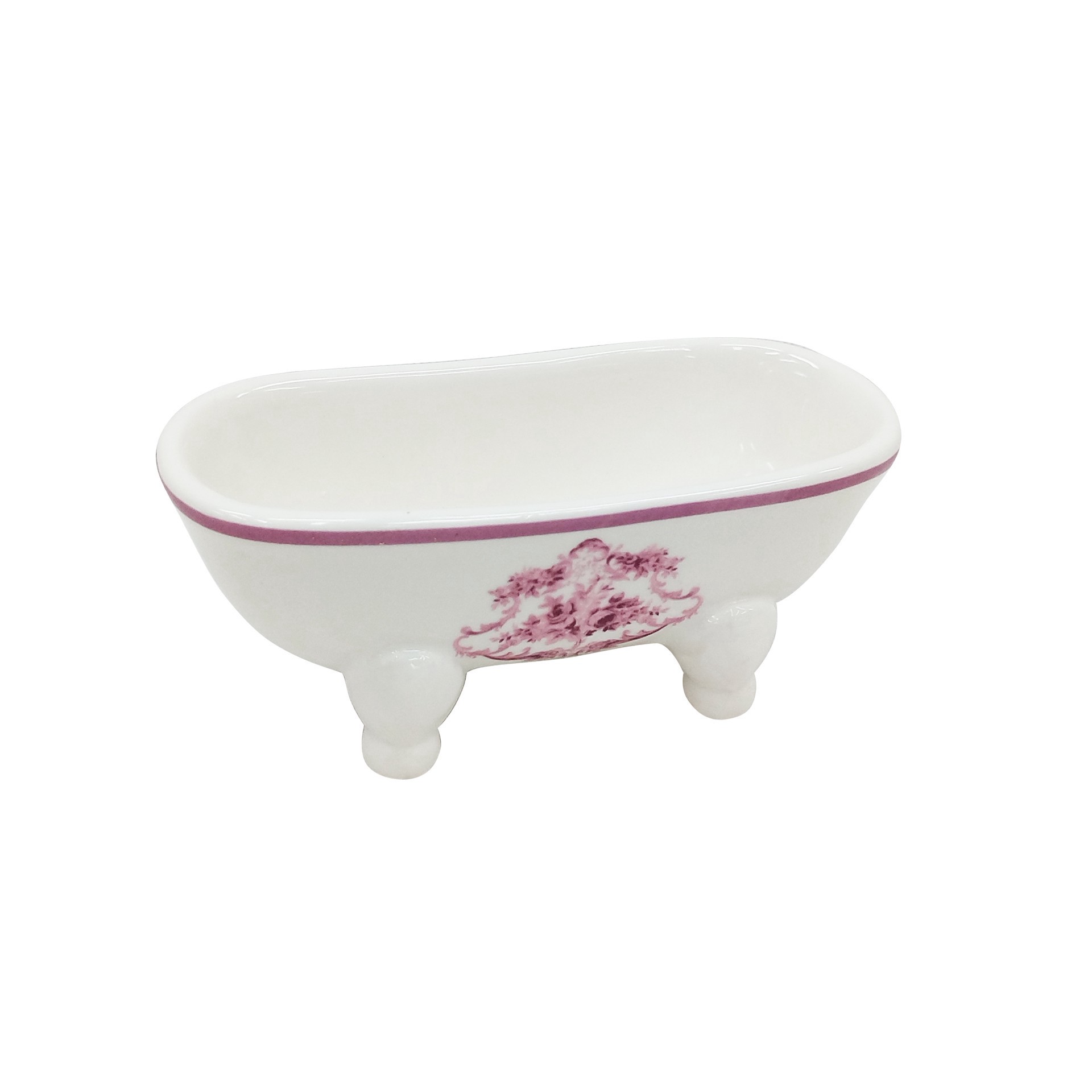 slide 3 of 3, 6" White With Light Burgundy Rose Emblem Ceramic Soap Dish By Ashland, 6 in