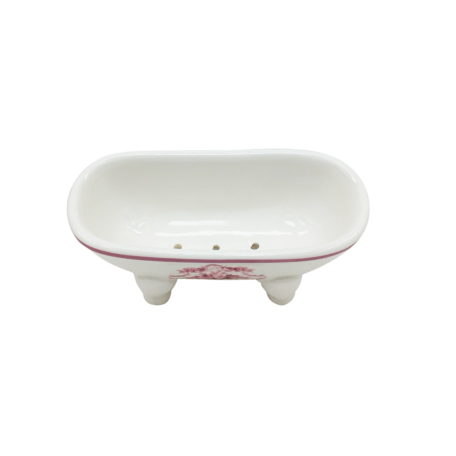 slide 2 of 3, 6" White With Light Burgundy Rose Emblem Ceramic Soap Dish By Ashland, 6 in