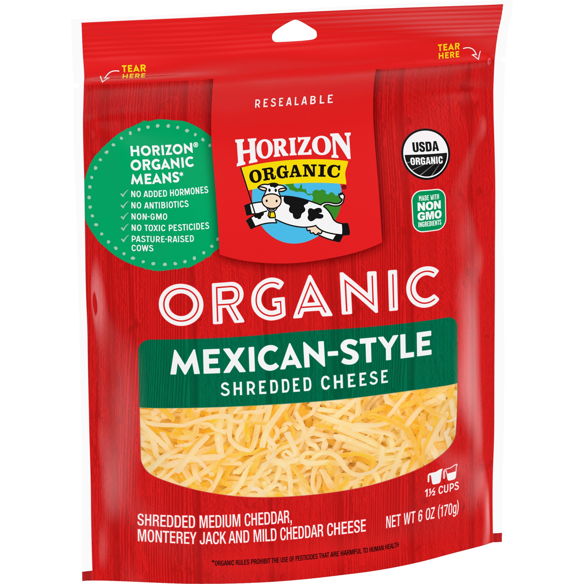 slide 3 of 5, Horizon Organic Shredded Mexican-Style Cheese, 6 oz. Bag, 6 oz