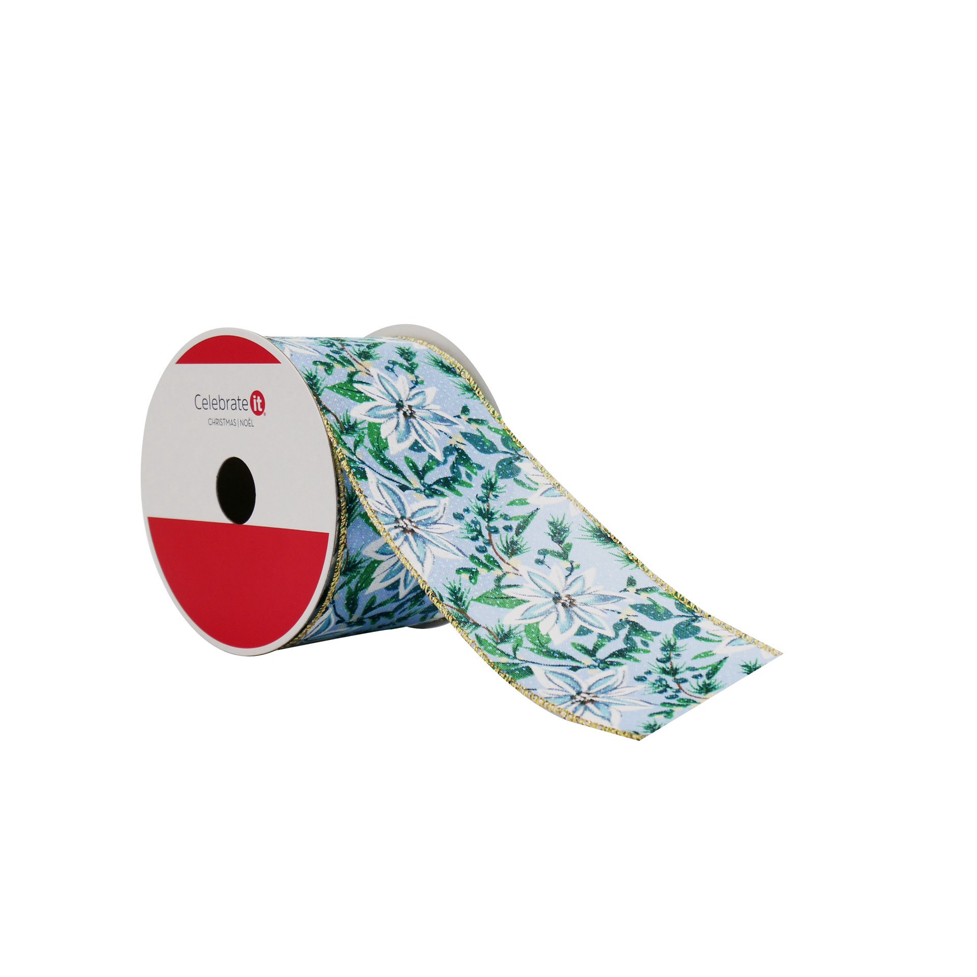 slide 3 of 3, 2.5" X 20ft. Light Blue Floral Wired Taffeta Ribbon By Celebrate It, 2.5 in x 20 ft