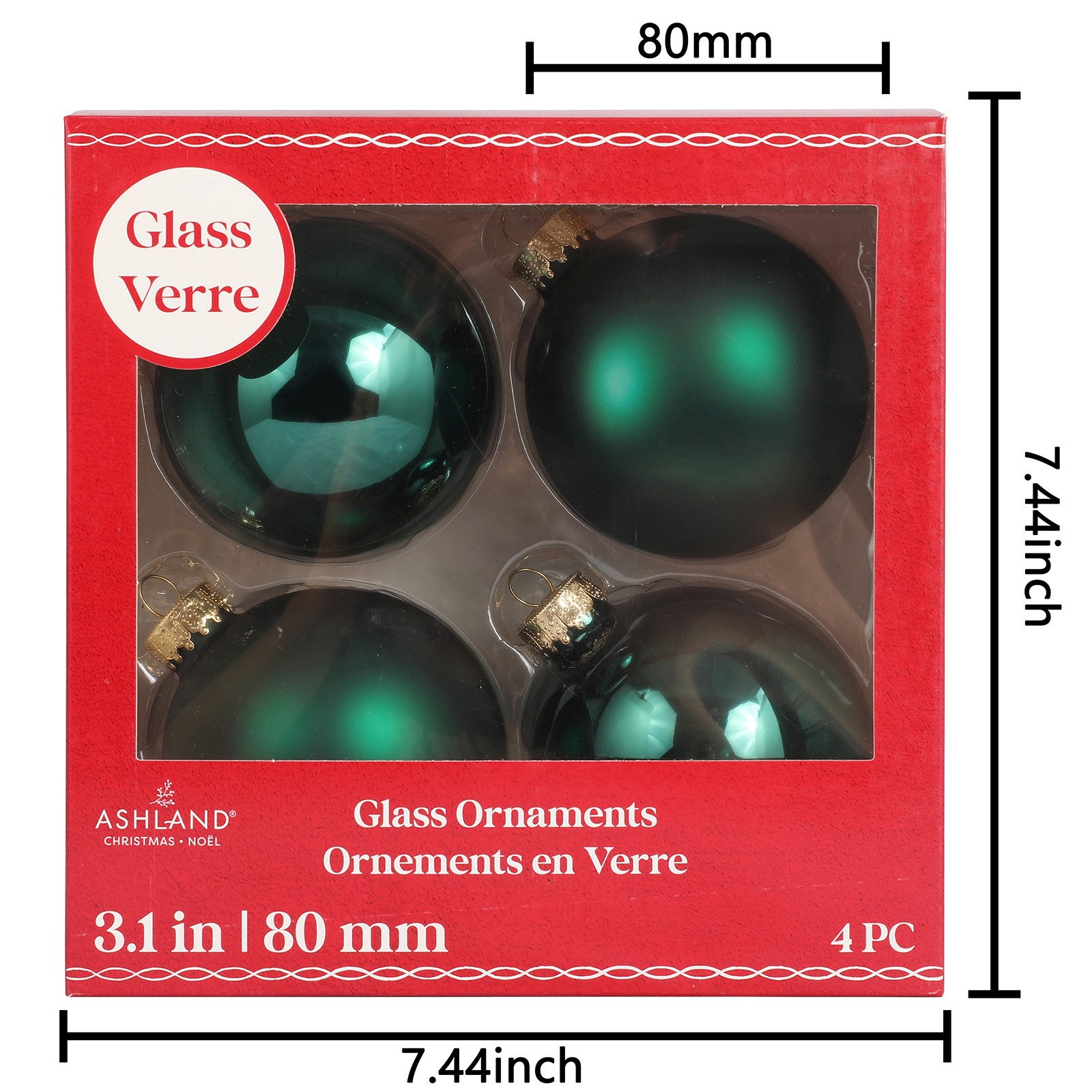 slide 2 of 3, 4 Pack 3" Dark Green Matte & Shiny Glass Ball Ornaments By Ashland, 4 ct