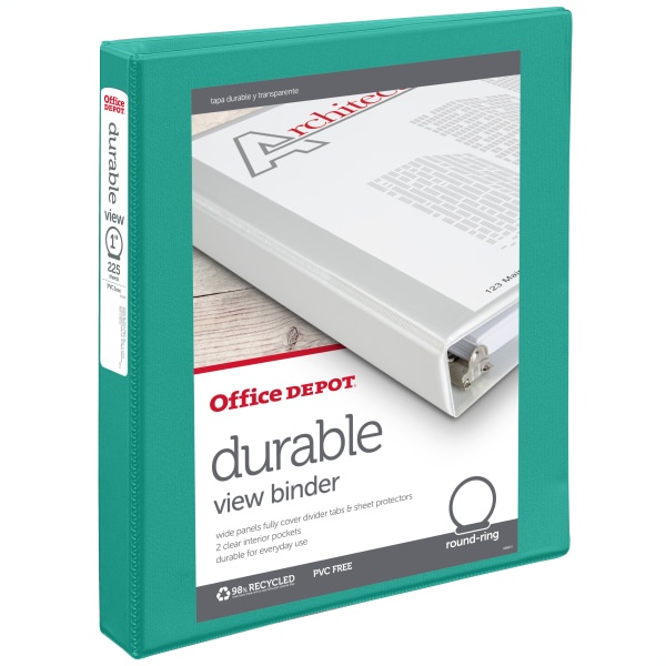 slide 1 of 1, Office Depot Brand Durable View Round-Ring Binder, 1'' Rings, Teal, 1 in