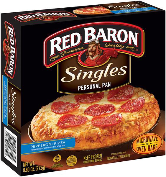 slide 1 of 4, Red Baron Singles Personal Pan Pizza Pepperoni, 9.6 oz
