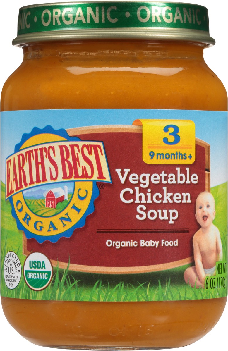 slide 4 of 10, Earth's Best Stage 3 Vegetable Chicken Soup Organic Baby Food 6 oz. Jar, 6 oz