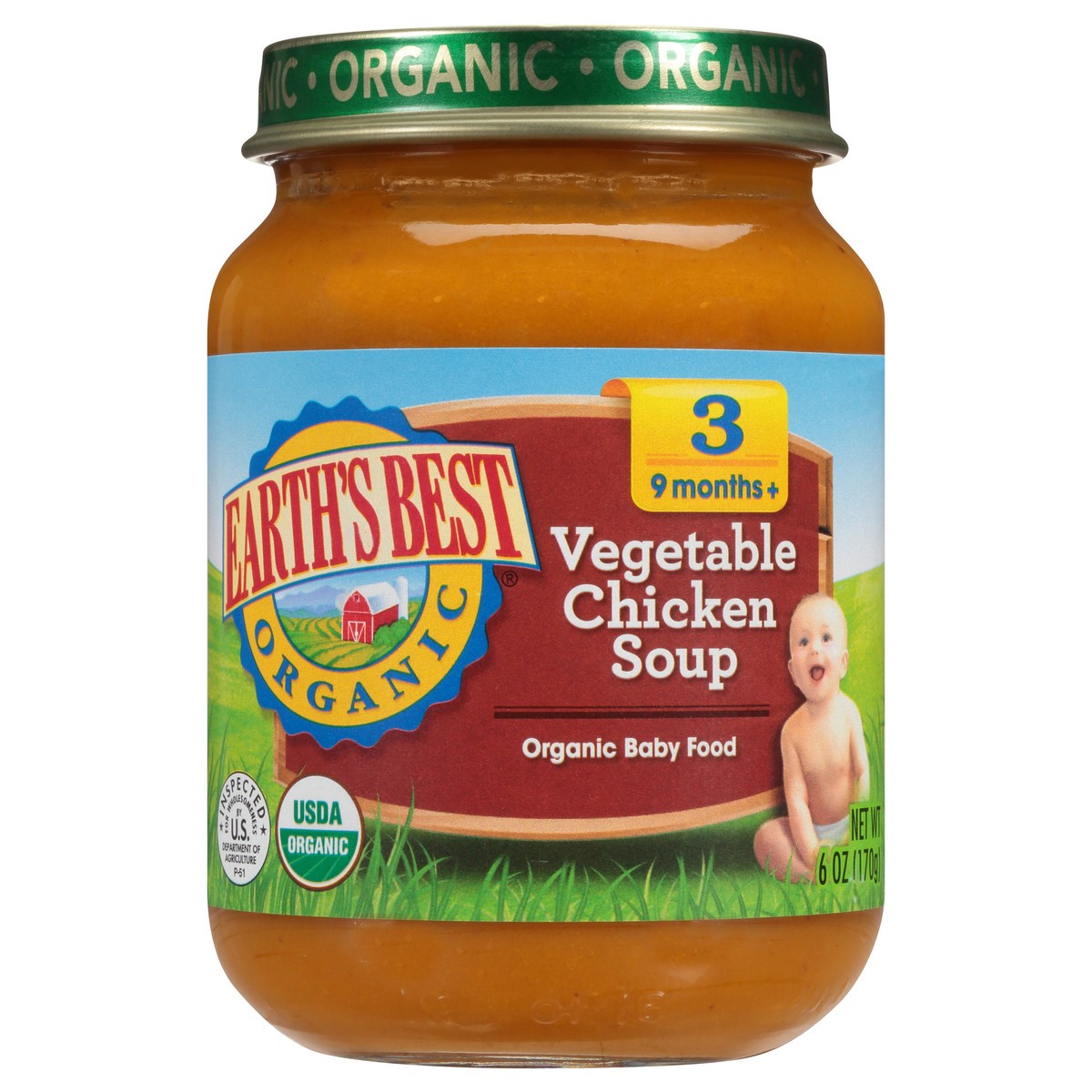 slide 1 of 10, Earth's Best Stage 3 Vegetable Chicken Soup Organic Baby Food 6 oz. Jar, 6 oz