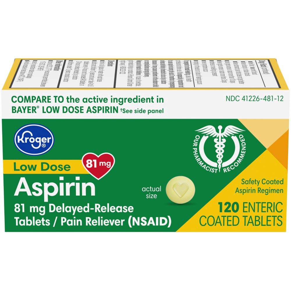slide 2 of 3, Kroger Low Dose Aspirin Delayed-Release Tablets 81Mg, 120 ct