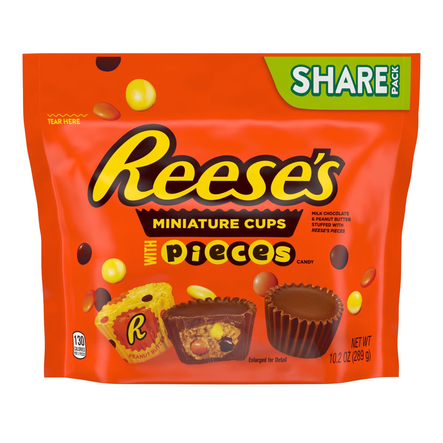 slide 1 of 2, Reese's Miniatures Stuffed with PIECES Candy Milk Chocolate Peanut Butter Cups Candy, Individually Wrapped, 10.2 oz, Share Bag, 10.2 oz