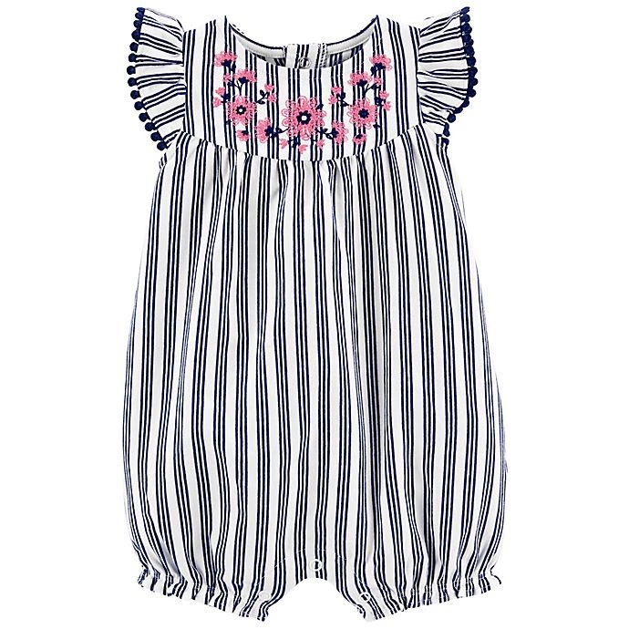 slide 1 of 1, Carter's Floral Striped Romper - Navy, 1 ct; 9 M