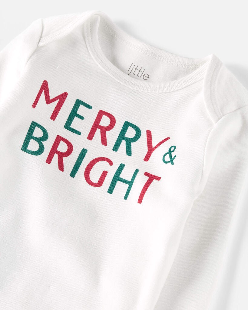 slide 3 of 3, Littleplanet Baby Organic Cotton 2-Piece Merry and Bright Set Merry White, Aspen Green 6M, 2 pc