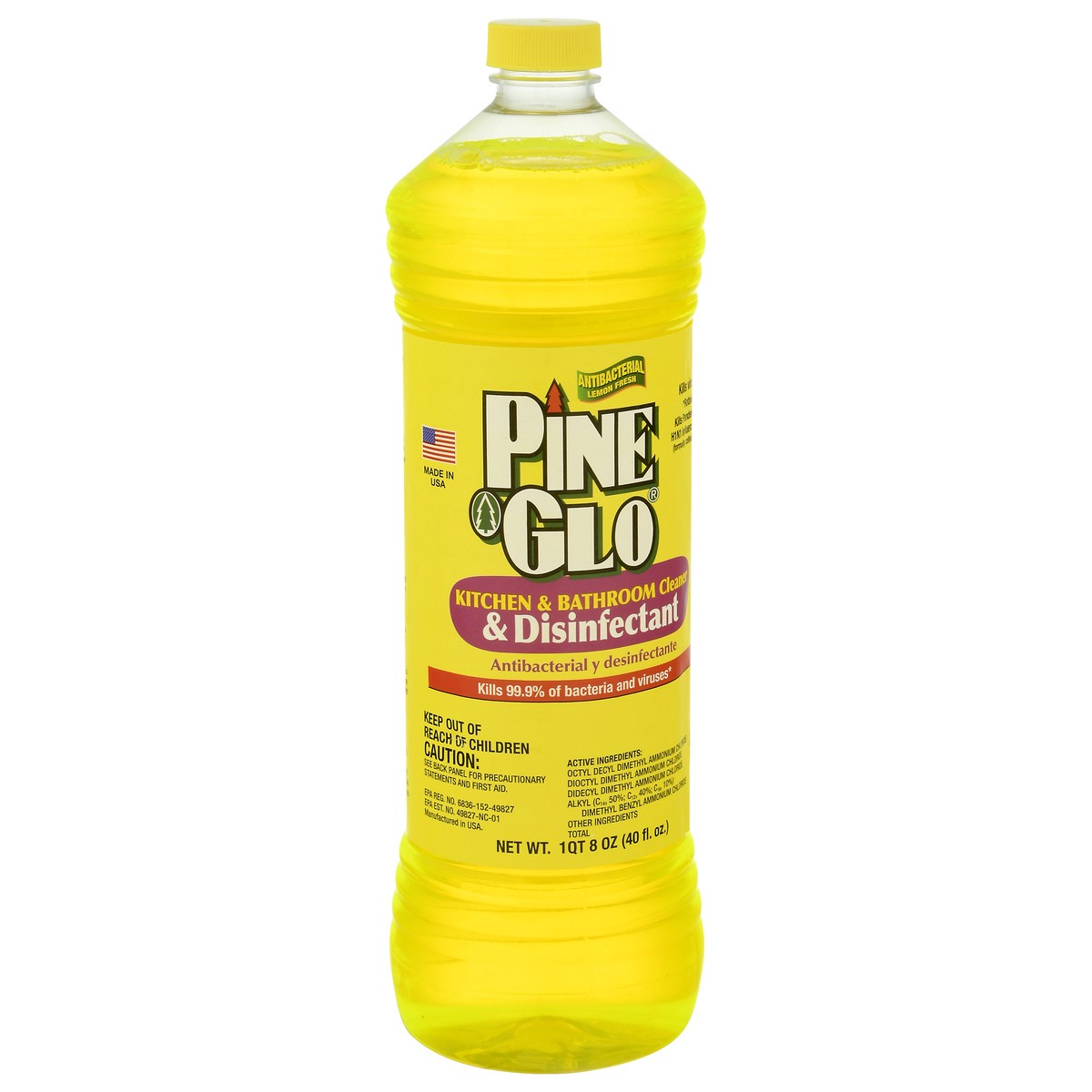 slide 2 of 10, Pine Glo Cleaner & Disinfectant, Kitchen & Bathroom, Lemon Fresh, Antibacterial, 40 oz