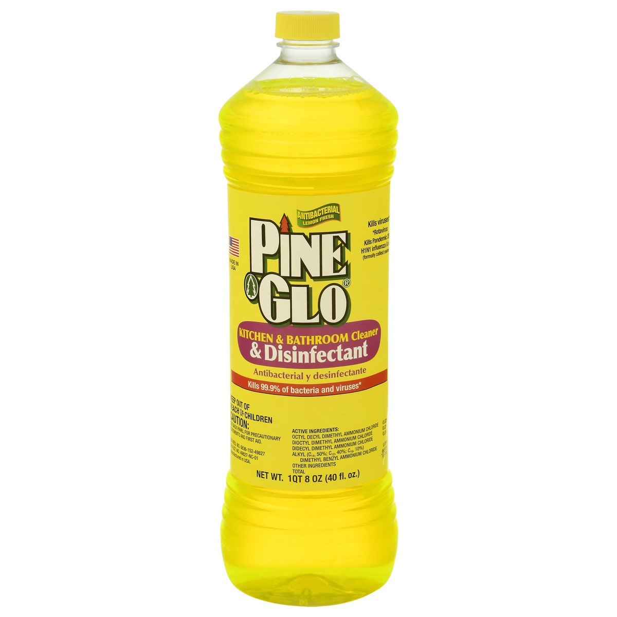 slide 10 of 10, Pine Glo Cleaner & Disinfectant, Kitchen & Bathroom, Lemon Fresh, Antibacterial, 40 oz