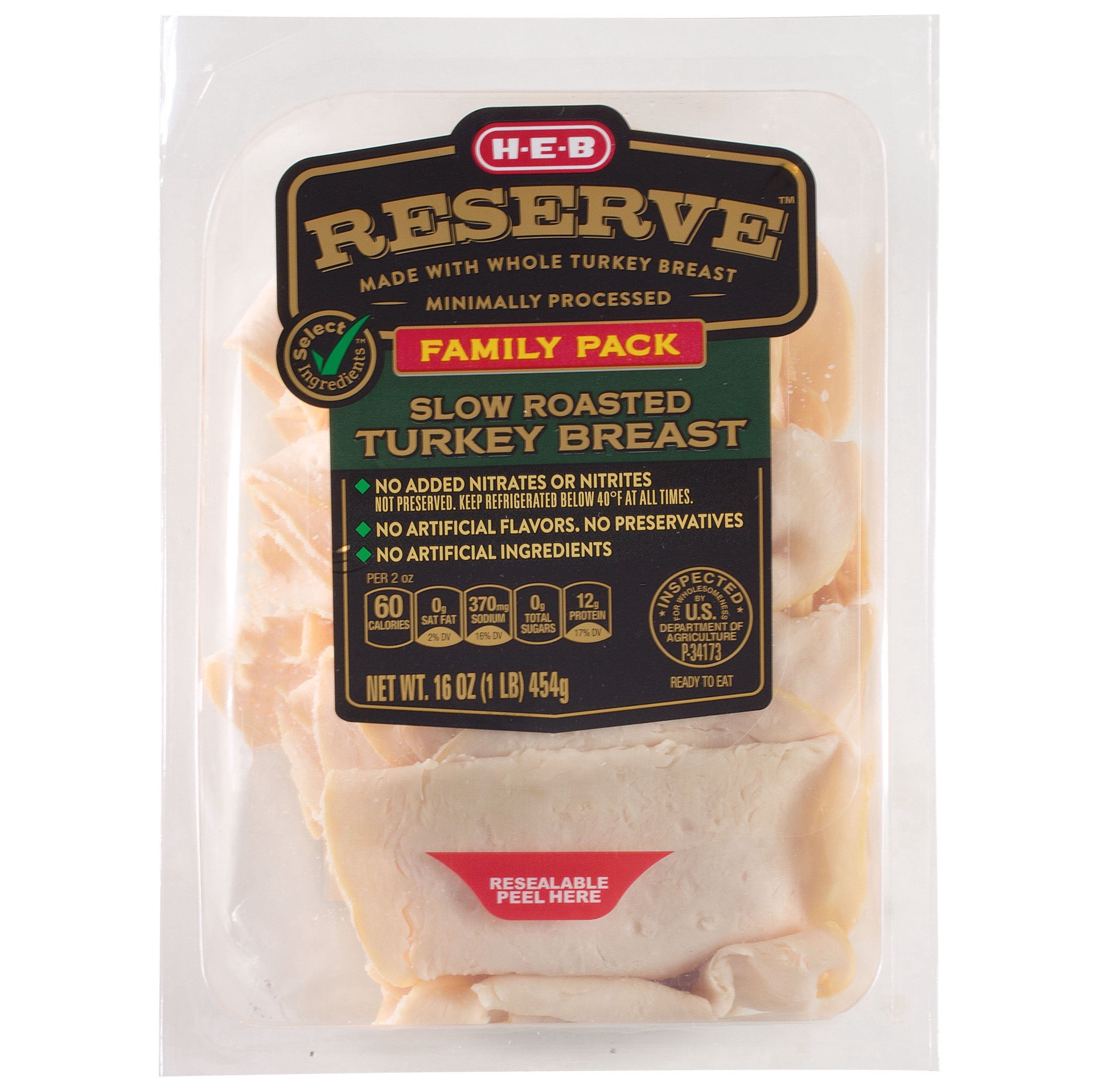 slide 1 of 1, H-E-B Reserve Slow Roasted Turkey Breast, 16 oz