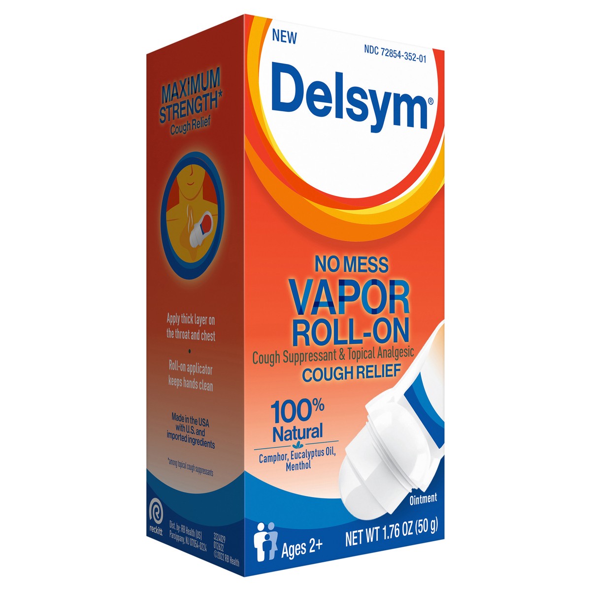 slide 13 of 13, Delsym Chest Rub No Mess Vapor Roll-On, 1.76 oz