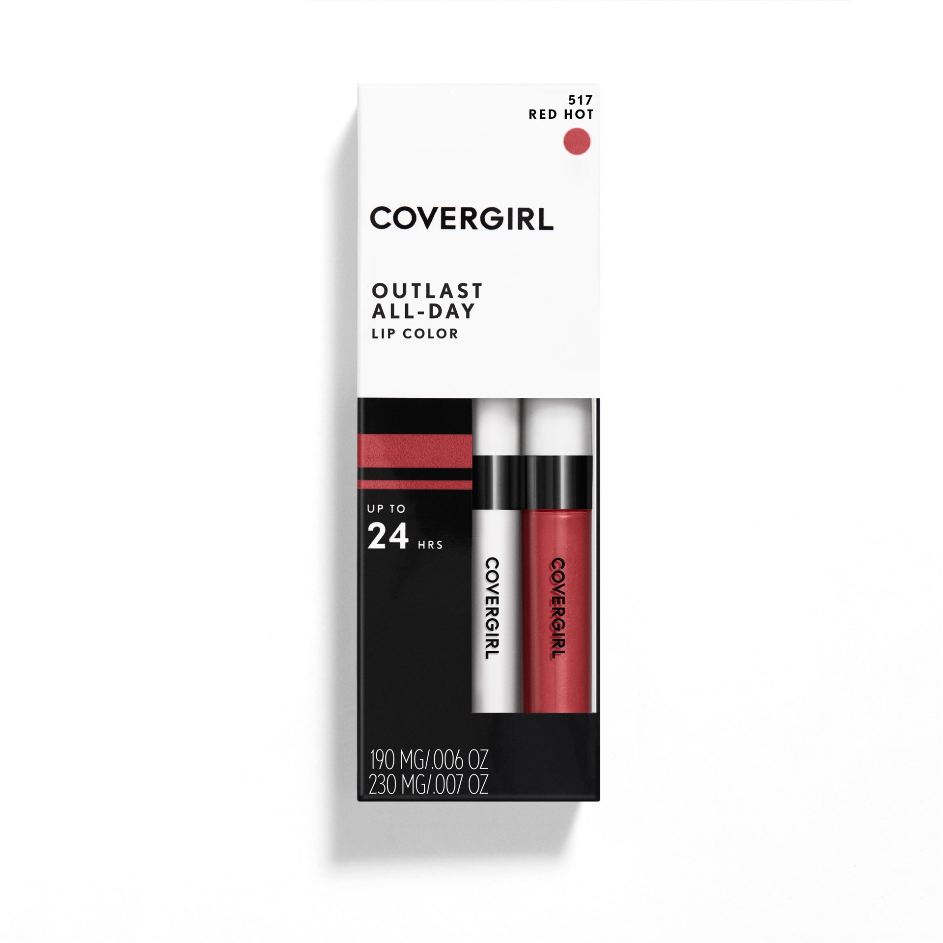 slide 1 of 4, Covergirl COVERGIRL Outlast All-Day Lip Color With Topcoat, Red Hot 517, 1.9g 0.06 oz/ 2.3ml 0.07 fl oz, 0.06 oz