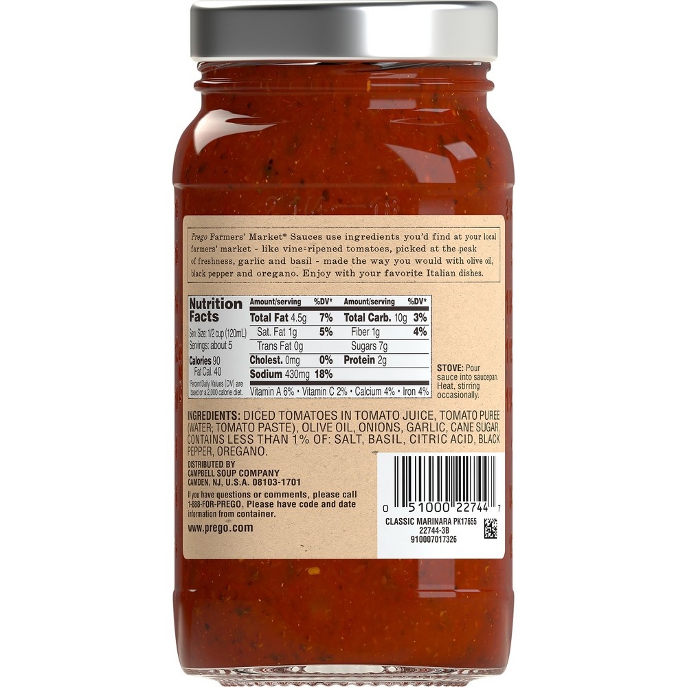 slide 5 of 5, Prego Farmers Market Classic Marinara Italian Sauce, 23.5 oz