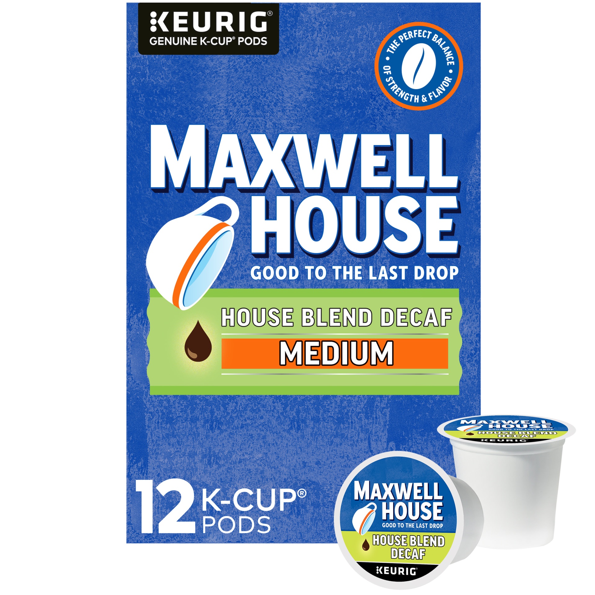 slide 1 of 2, Maxwell House Decaf House Blend Medium Roast K-Cup Coffee Pods, 12 ct; 3.7 oz