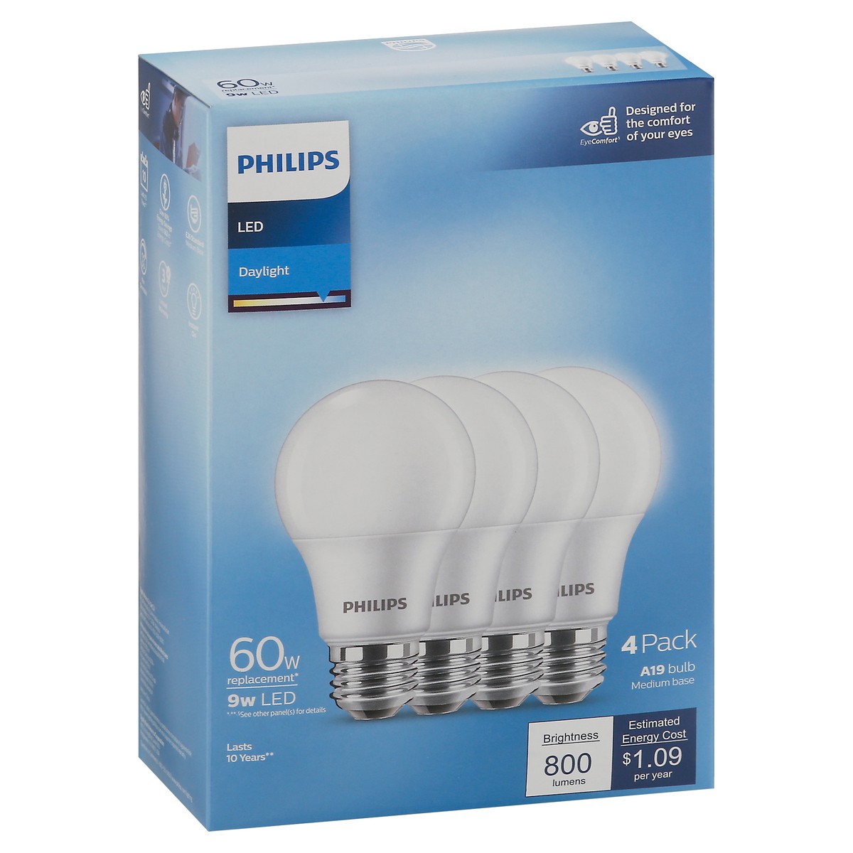 slide 5 of 9, Philips Daylight 9-Watt (60-Watt) A19 Medium Base Led Light Bulbs, 4 ct