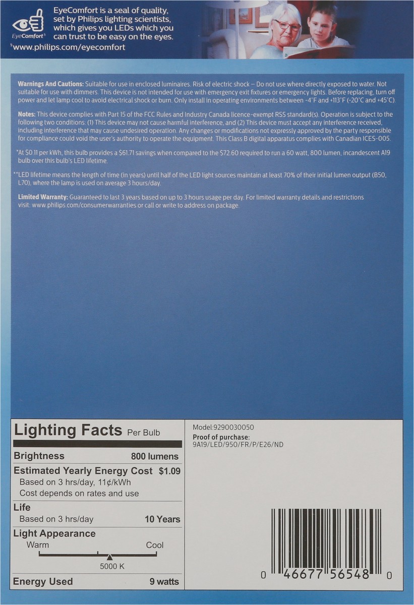slide 7 of 9, Philips Daylight 9-Watt (60-Watt) A19 Medium Base Led Light Bulbs, 4 ct