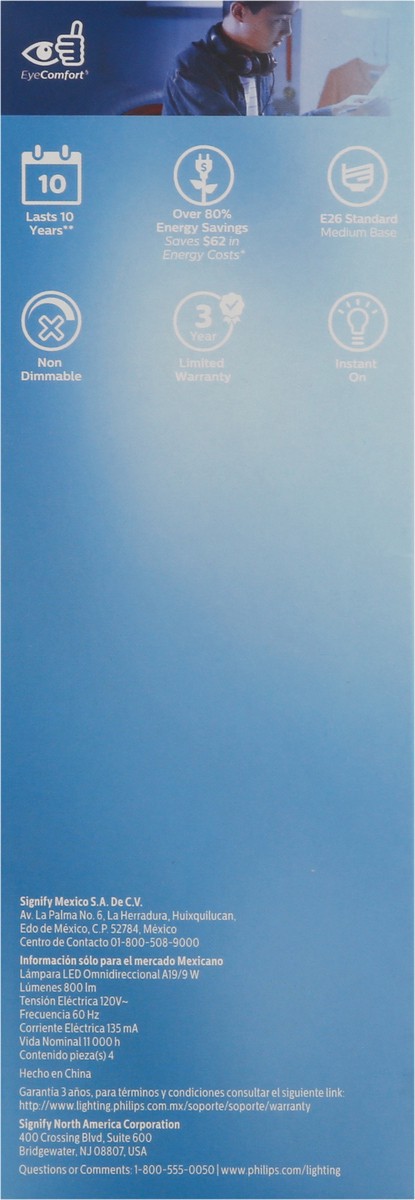 slide 4 of 9, Philips Daylight 9-Watt (60-Watt) A19 Medium Base Led Light Bulbs, 4 ct