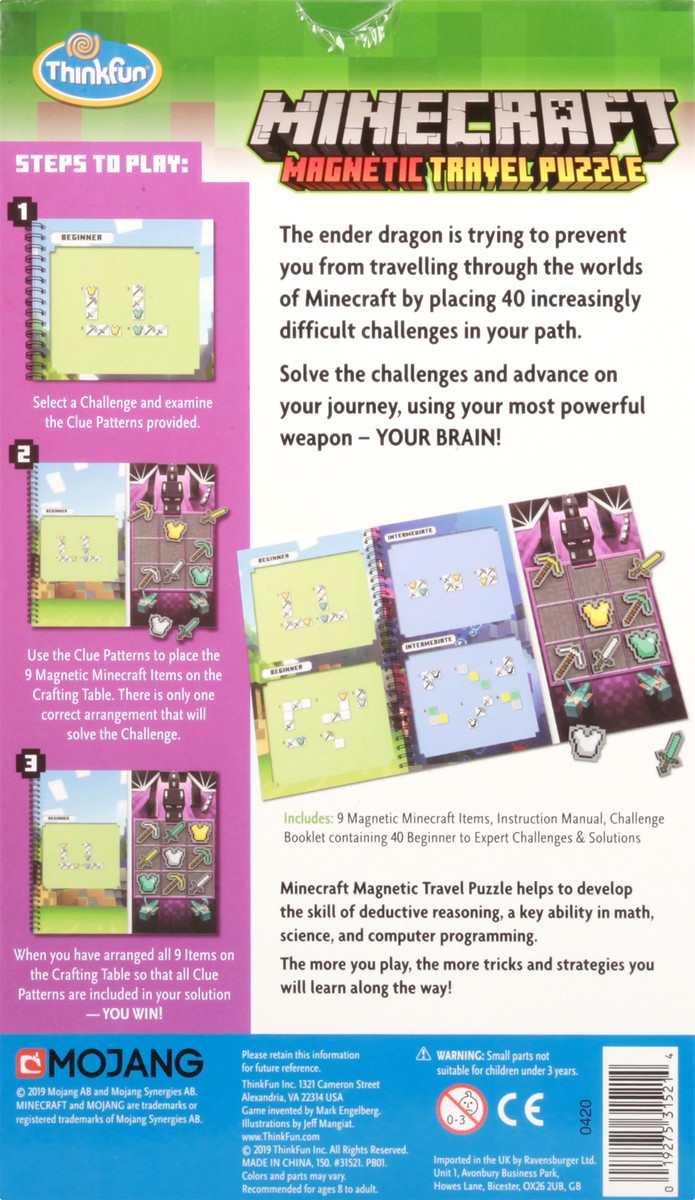 slide 10 of 10, ThinkFun Minecraft Magnetic Travel Puzzle 1 ea, 1 ea