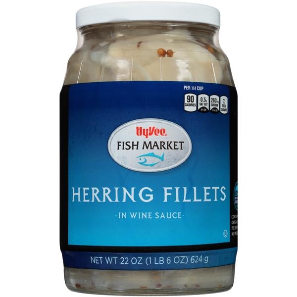 slide 1 of 1, Hy-Vee Fish Market Herring Fillets In Wine Sauce, 22 oz