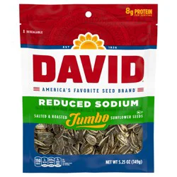 David Seeds Reduced Sodium Salted and Roasted Jumbo Sunflower Seeds, Keto Friendly Snack, 5.25 oz.