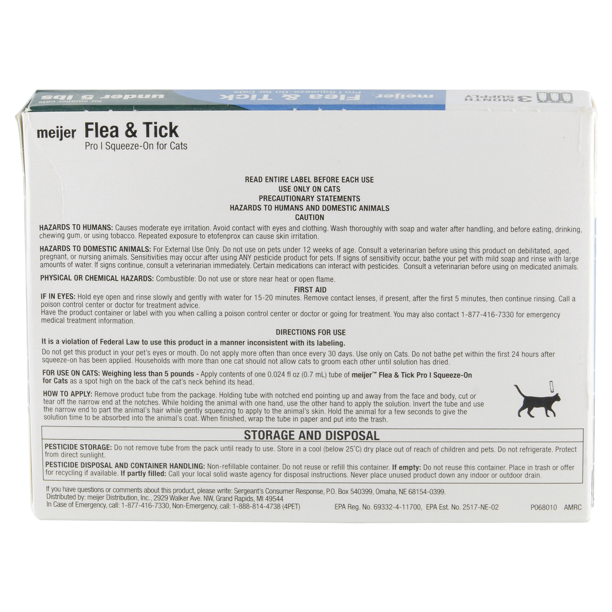 slide 3 of 3, Meijer Pro I Squeeze-On Flea & Tick for Cats, Under, 5 lb, 3 ct