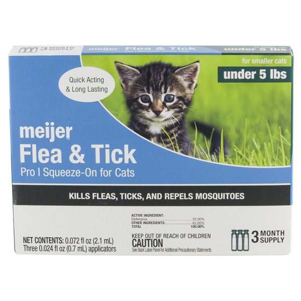 slide 1 of 3, Meijer Pro I Squeeze-On Flea & Tick for Cats, Under, 5 lb, 3 ct